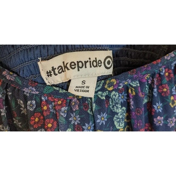 TakePride Target Mini Dress Dark Ditsy Floral Smocked Lettuce Hem Y2K Boho Small - Picture 6 of 6